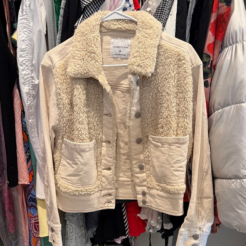 Celebrity Pink Cream Sherpa Jacket